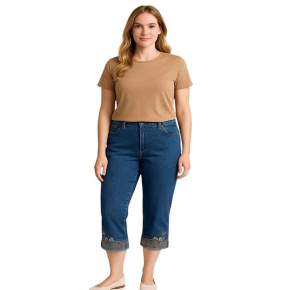 COS Denim - COS Jeans Medium Wash Cuffed Cropped Embellished High Rise Denim Plus Size 14W